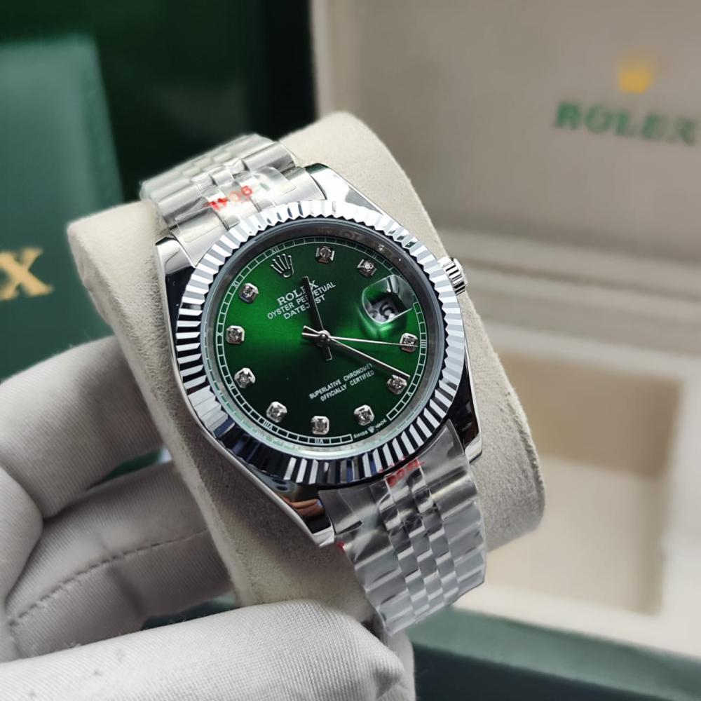 ساعه Rolex Datejust Oyster اوستيك سليڤر مينا أخضر فصوص