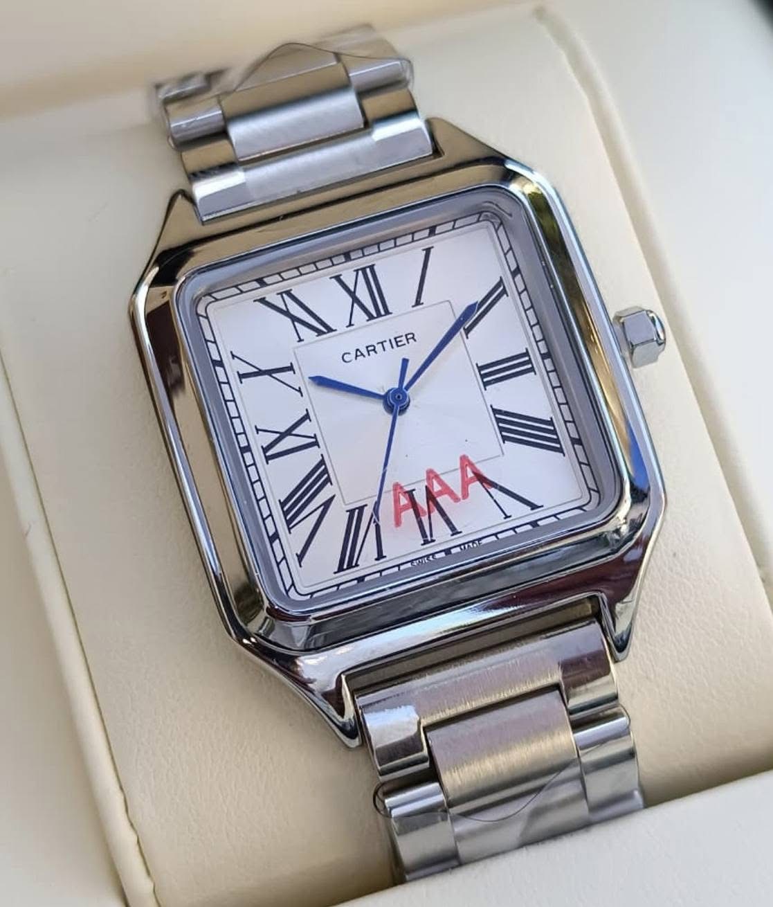 ساعه Cartier Stainless steel اوستيك سليفر مينا أبيض _ أسود _ أخضر _ أزرق _ بيبي بلو