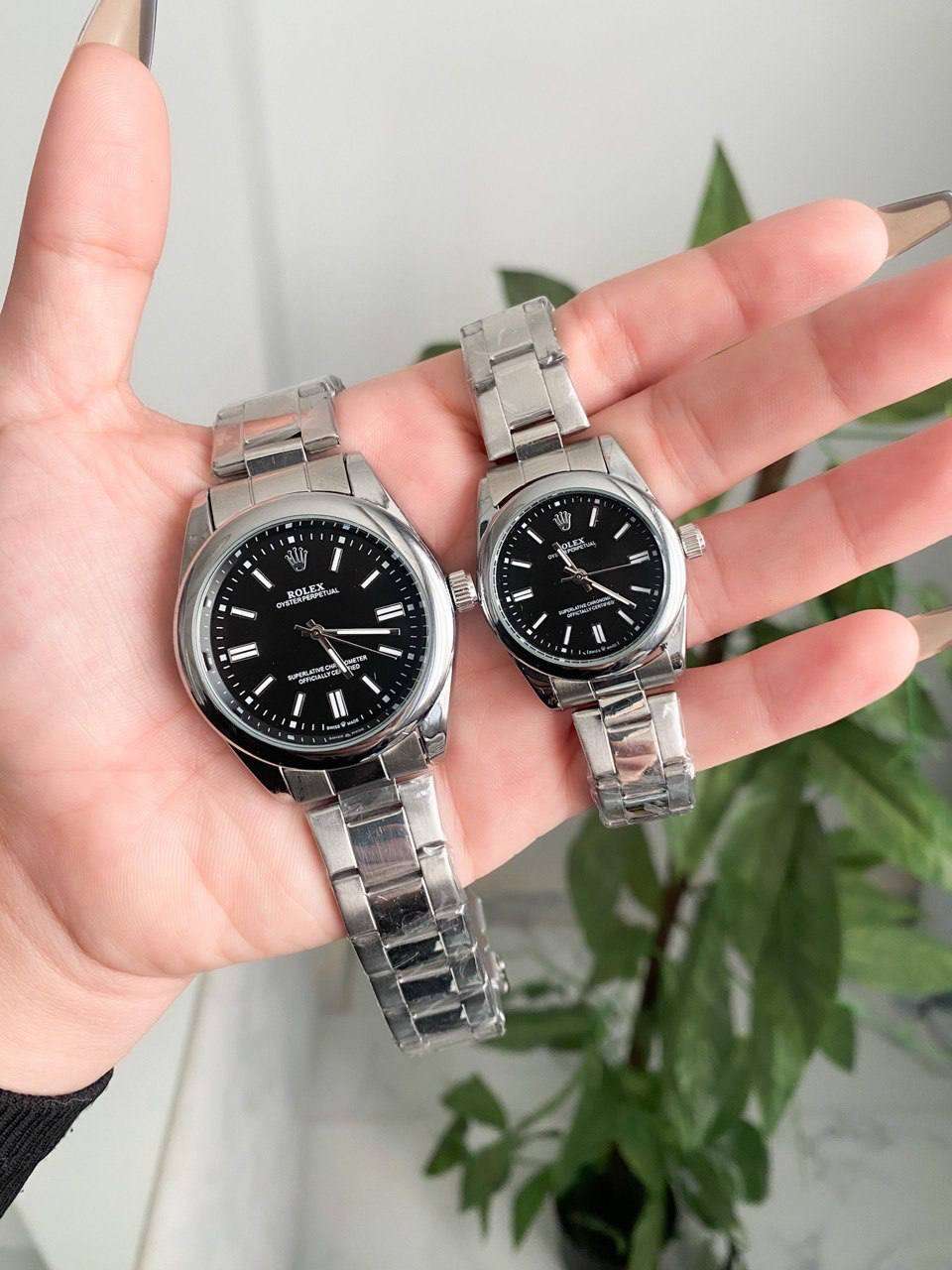 ساعتين Rolex Classic Couple – لون سيلفر_ميناء اسود