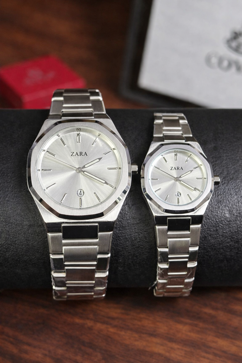 ساعتين كابلز Zara Couple Watches – with Date Display ستراب سيلفر ميناء سيلفر _اسود _ازرق