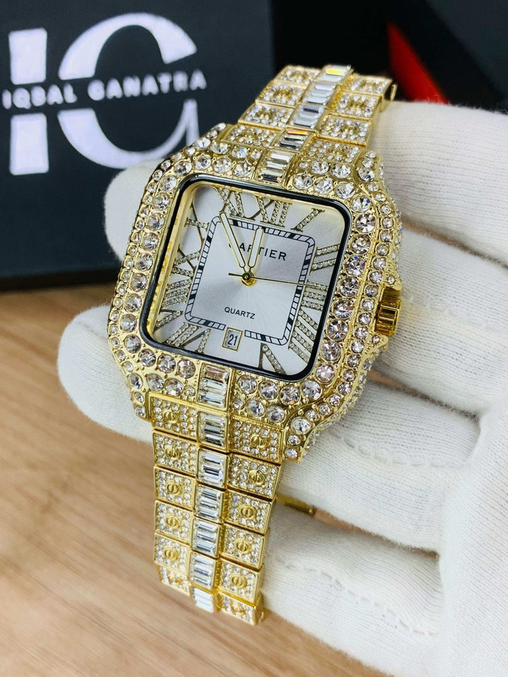 ساعة Cartier Gold Full Stones ستراس بالكامل