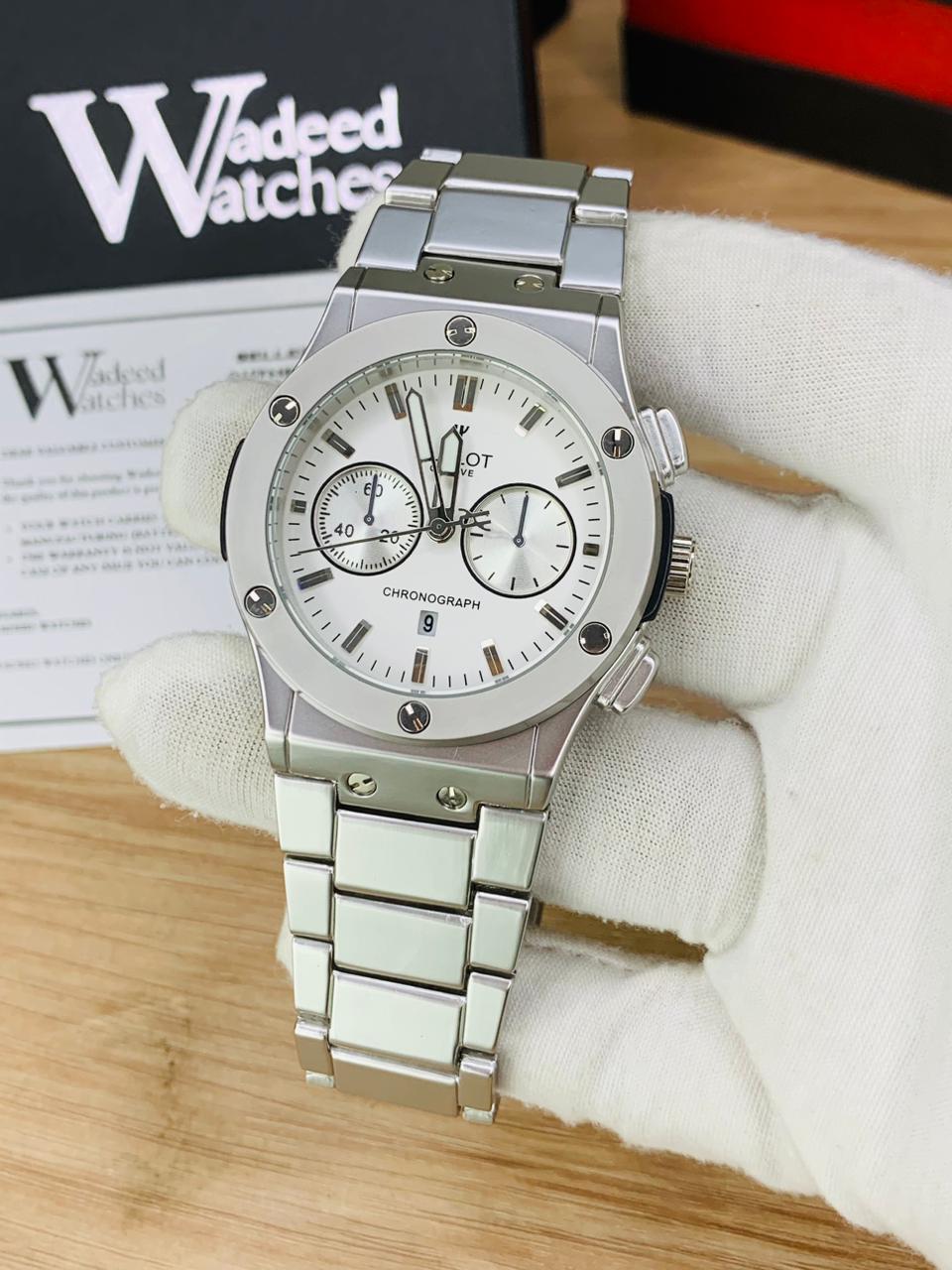 ساعة Hublot Metal  – Round Bezel لون سيلفر بالكامل