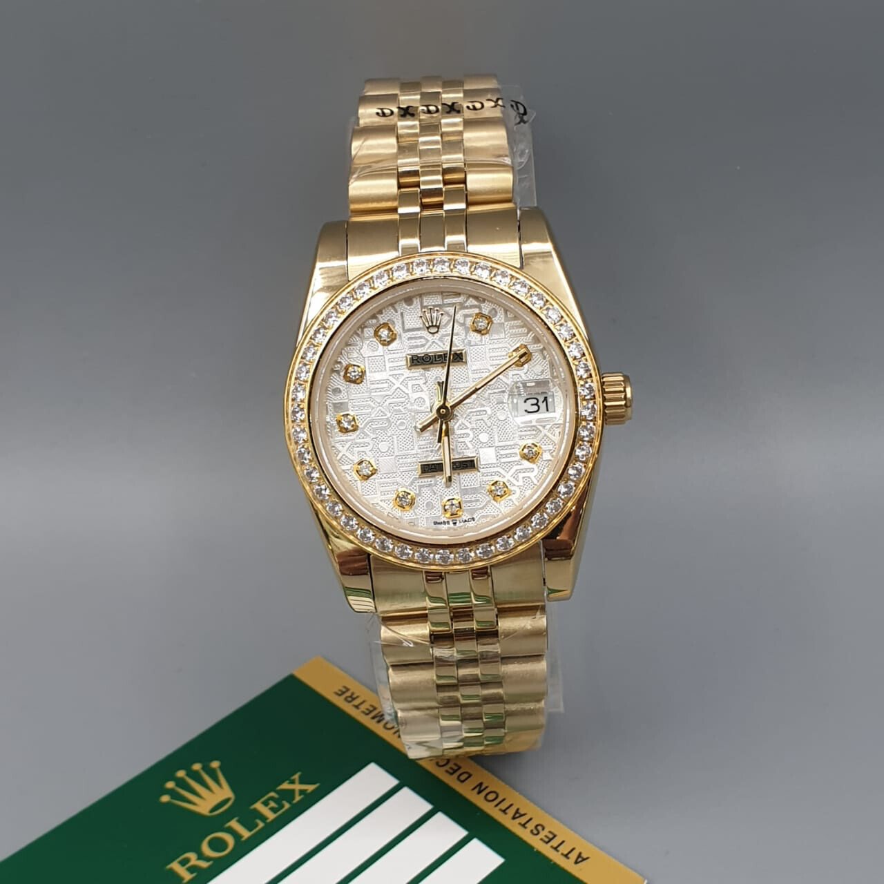 ساعة Rolex Women’s Full Stones دهبي بالكامل ميناء منقرشة