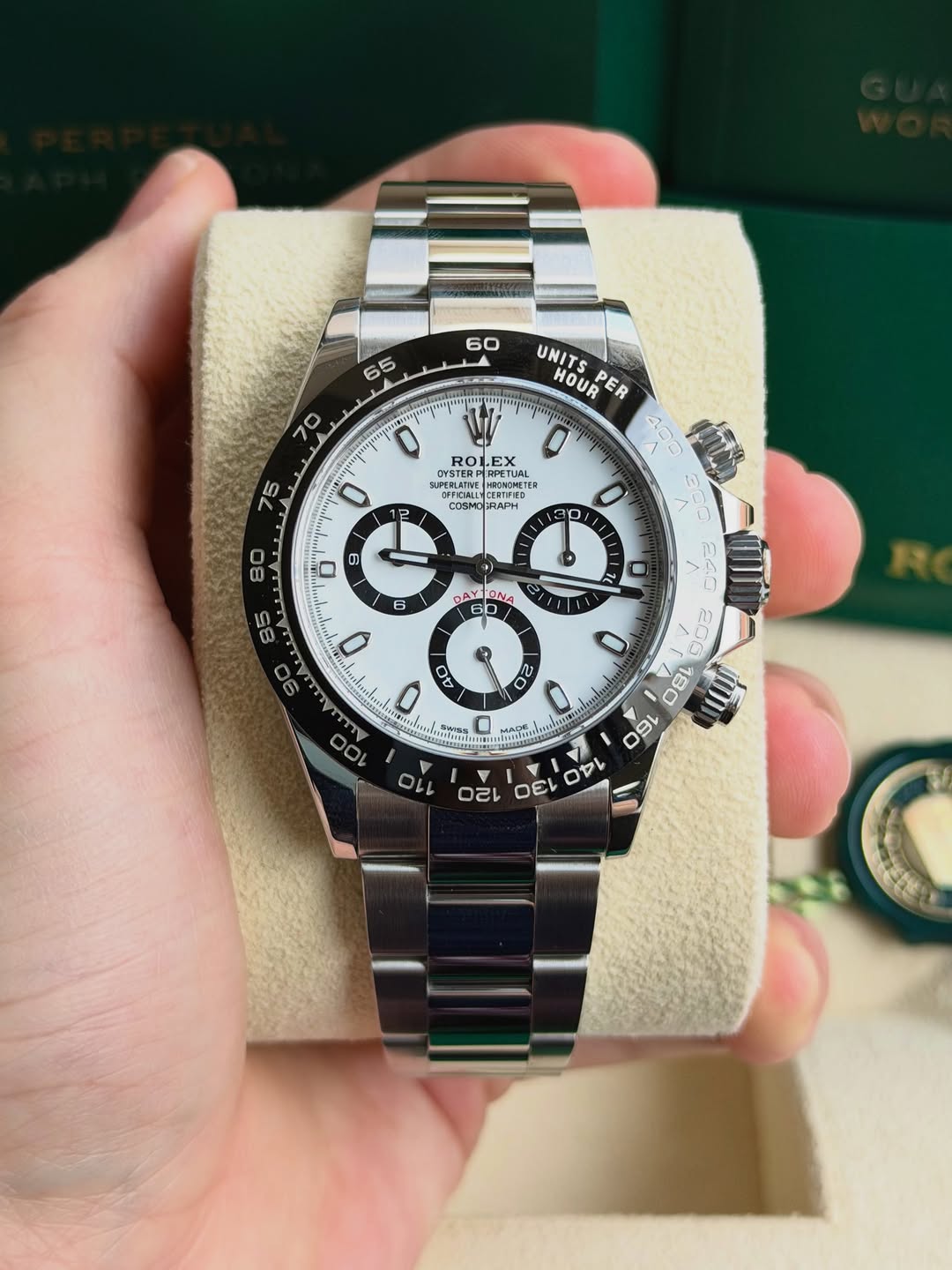 ساعة Rolex Daytona Chronograph Watch لون سيلفر بالكامل عدادات تعمل 