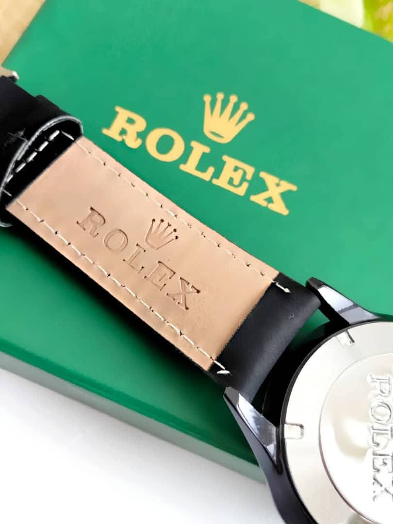 ساعة Rolex Leather Watch – Logo Hands Design All Black with Date لون اسود 