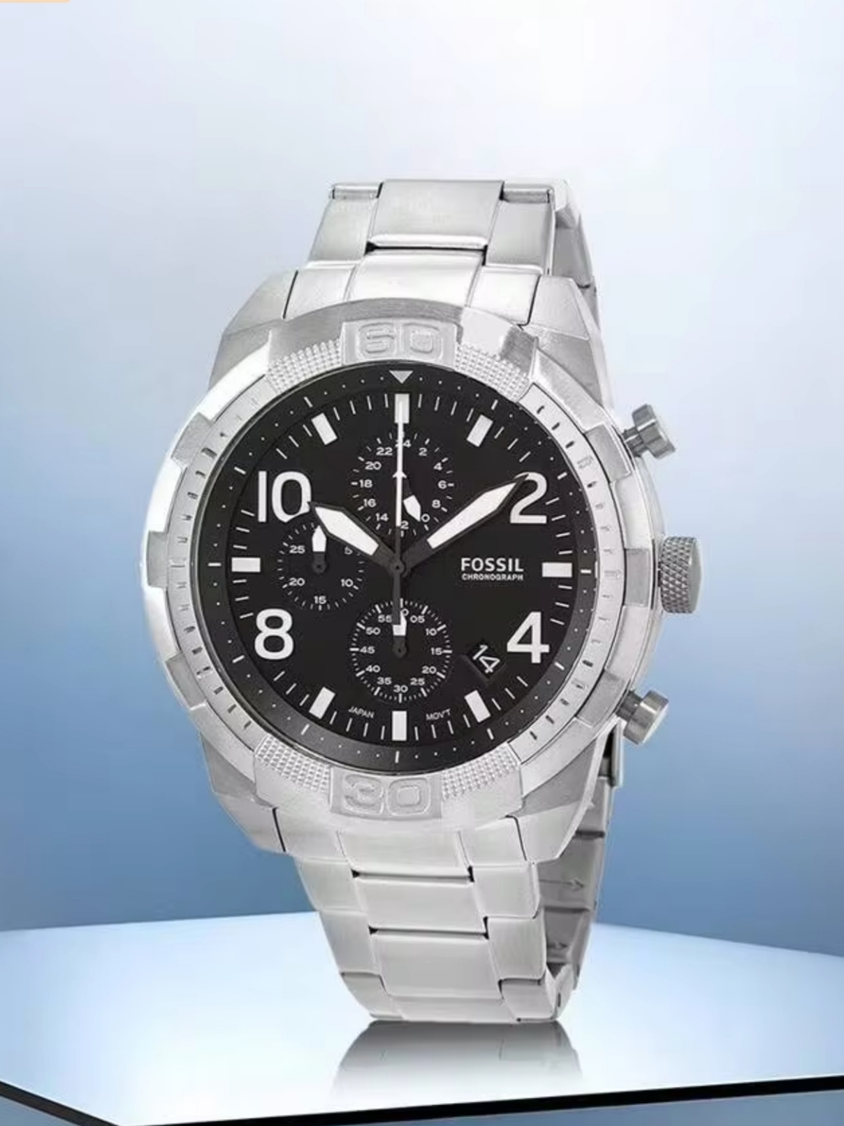 ساعة Fossil 42mm Chronograph Watch – Metal Bracelet لون ابيض واسود واخضر