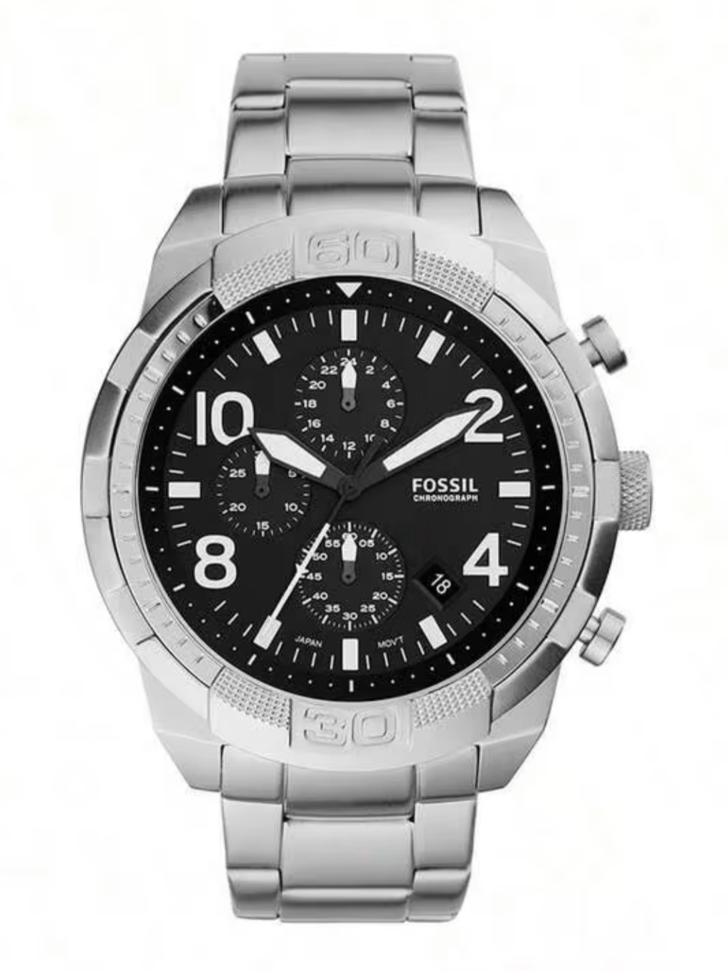 ساعة Fossil 42mm Chronograph Watch – Metal Bracelet لون ابيض واسود واخضر